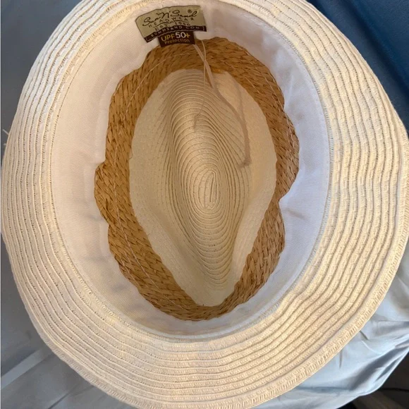 Striped Band Straw Fedora Hat - Cream & Tan - Picture 6 of 8